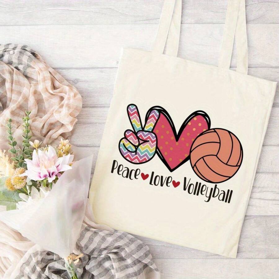 1pc Volleyball Tote Bag With Adjustable Strap - Lightweight & Durable Polyester Gym Bag, Beige With Volleyball Graphic - For Volleyball Players, Coaches, Fans - Easy-Clean Sports Bag For Practice, Games, Travel - Ideal Gift For Volleyball Lovers, Volleyball Accessories, Game Day Essentials, Playful Design, Sturdy Construction, Team Players, Casual Carryall, Highquality Fabric, Fitness Enthusiasts, Preschool Teacher Bag, Teacher Bag, Volleyball Bag For Women/Sports Bag, Volleyball - 1pc - View 1