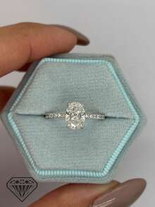 1 件女士优质单石戒指，2.8 克 S925 纯银 2 克拉椭圆形莫桑石 4 爪镶嵌，经典时尚珠宝，婚礼订婚戒指，附赠莫桑石证书和精美礼品盒