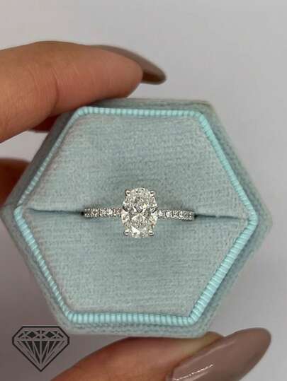 1pc Women's Quality Solitaire Ring, 2.8g S925 Sterling Silver 2ct Oval Moissanite 4-Prong Setting, Classic & Fashionable Jewelry, Wedding Engagement Ring, Comes With Moissanite Certificate And Elegant Gift Box