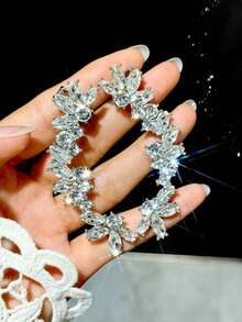 1 件几何水晶耳夹，经典欧洲法式时尚珠宝配饰 - 銀色 - 查看 11