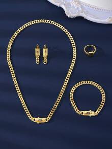 Bộ 5 món trang sức thời trang bằng vàng 18k Zirconia, vòng cổ, nhẫn, vòng tay dành cho nữ, lý tưởng cho đám cưới, tiệc tùng, sinh nhật, ngày lễ - Vàng - Xem 9