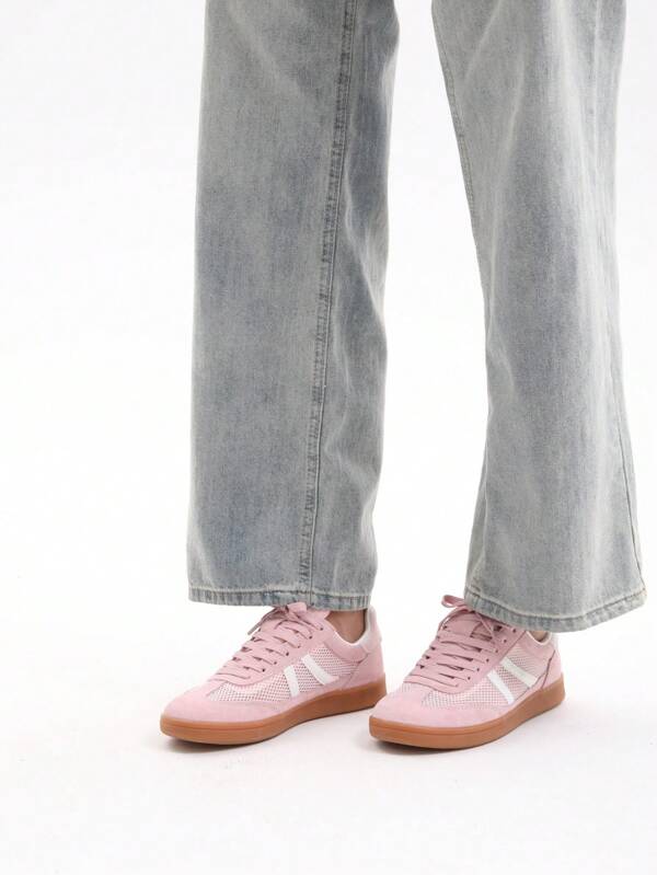 Rosella Carlie Tênis de malha femininos da moda para o verão, calçados de caminhada femininos respiráveis, casuais e confortáveis, rosa, com cadarço, cano baixo e antiderrapante, tênis esportivos casuais femininos para mulheres