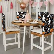 1 pieza/4 piezas/6 piezas/10 piezas Funda de silla de felpa corta con estampado de fantasmas y calabazas de Halloween, funda de silla de felpa corta desmontable, protector de respaldo de silla, adecuado para todas las estaciones, funda de silla decorativa navideña, para comedor, sala de estar, protección de silla para el hogar, con protección de respaldo, aplicable a comedor, oficina, sala de estar, hotel y decoración del hogar