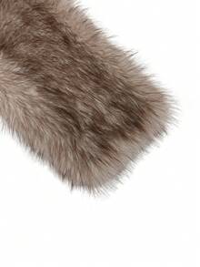 Women's Round Neck Loose Short Faux Fur Fashion Casual Jacket - Khaki - View 8