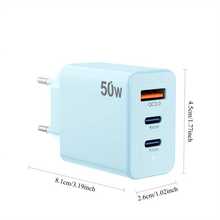 50W Fast Charger With 3 Ports USB C /Type C Wall Charger Phone Charger With 1 M Data Cable Compatible With Iphone 1615/Pro Max, IPad Pro, Oppo, Vivo - European Plug(Blue) Nan Fast Charging - EU C Type Plug(220-240V) - View 7
