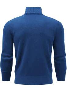 GRDR Men's Regular Shoulder Long Sleeve High Neck Sweater, Versatile For Daily Wear Knitted Pullover - Royal Blue - View 6