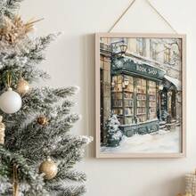 1 pezzo, Tela con cornice, Stampa artistica di una libreria invernale a New York, Stampe per angolo lettura, Decorazioni natalizie per amanti dei libri, Regali per amanti dei libri, Stampe di librerie, Per decorazioni natalizie, Decorazioni per camera da letto, Decorazioni per bagno, Decorazioni per sala da pranzo, Decorazioni per cucina, Decorazioni per soggiorno, Decorazioni per ufficio, Decorazioni natalizie per la casa - Multicolore - Visualizzare 2