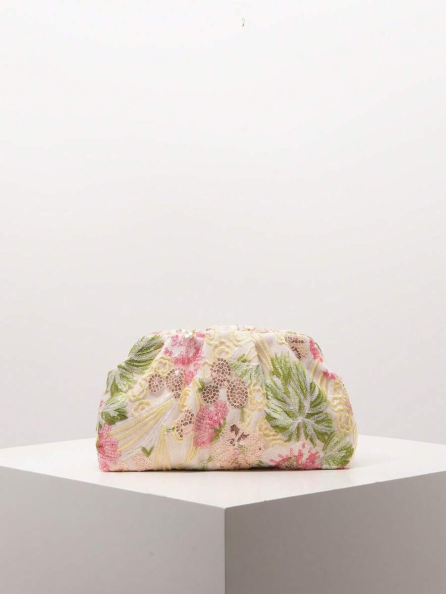 (隨機圖案) 女款手拿包、亮片包、花卉圖案、刺繡包、百褶包、晚宴派對、派對穿搭、舞會配件、婚禮用品、優雅女款錢包、女性禮物 - 彩色 - 查看 1