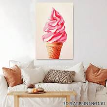 2D Flat, Posters & Prints 1pc Framed Canvas Ice Cream Art Print Pink Ice Cream Decor Food Art Poster Foodie Art Summer Kitchen Art Print Wall Art Canvas Paintings Ideal Gift For Bedroom Living Room Corridor Wall Art Wall Decor Room Decoration 2D - 黑色 - 查看 4