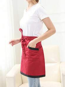 1Pc Personalized CustomUnisex Polyester Apron With 2 Pockets - Customizable Short Half Waist Waiter Work Uniform Hair Stylist Black Apron Hairdresser Beauty Salon Cosmetologist Cosmetology School Barber Gift Custom,For Kitchen, Hotel, Restaurant, Cooking, Baking, And Chef Use, Perfect For Personalized Text Or Logo