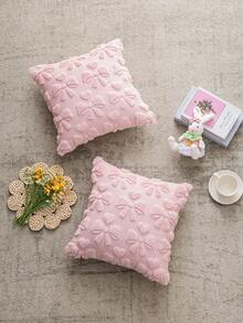 1/2 件装粉色蝴蝶结爱心毛绒抱枕套，18 英寸 x 18 英寸，可爱、奢华、柔软，100% 涤纶，拉链封口，现代风格，适用于沙发、客厅、卧室装饰 - 粉色 - 查看 3