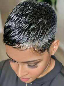 巴西雷米真人发精灵短发假发 - 直发波波头，层次刘海，150% 密度，自然造型，百搭款式，适合女性的母亲节礼物，日常假发，优雅假发，混合真人发假发