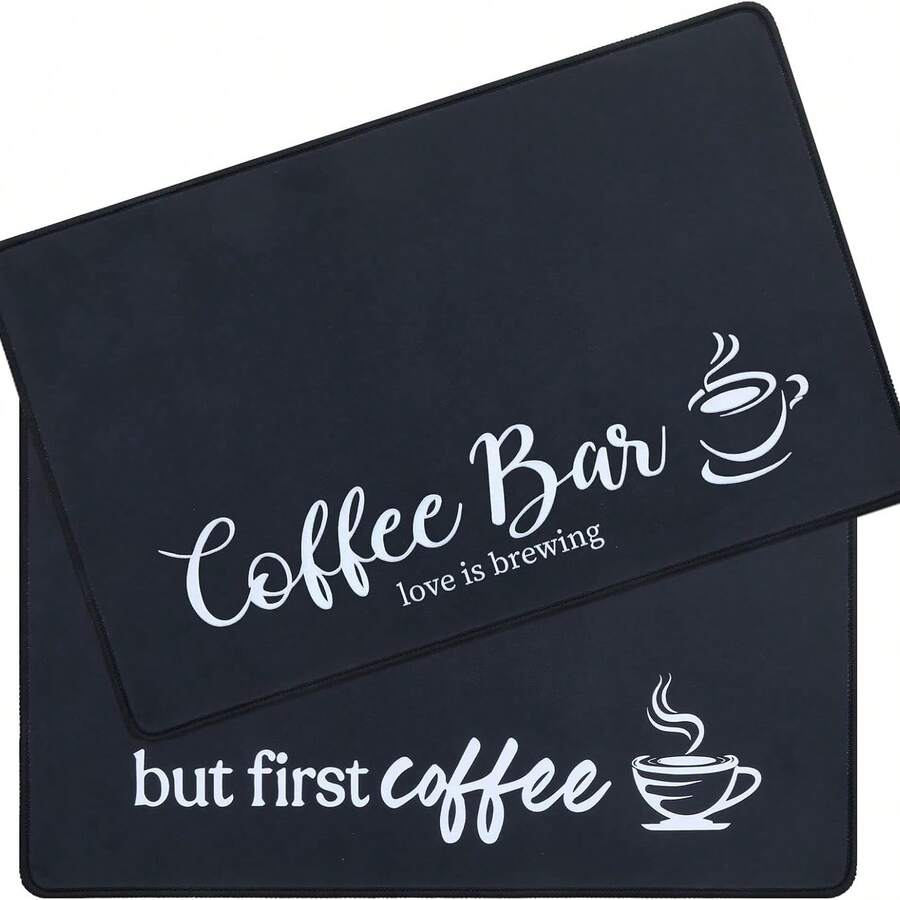 Large Coffee Mat 2-Pack Absorbent Non Slip Mats For Countertop Bar Accessories Heat Resistant - Black - View 1