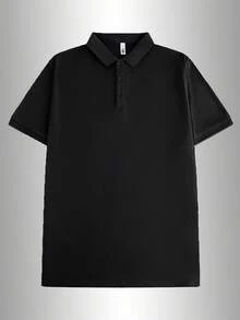 男士夏季商務休閒修身短袖 Polo 衫 (1件) | 純色珠地棉透氣上衣 | 免熨燙防皺辦公通勤工作服 - 黑色 - 查看 7