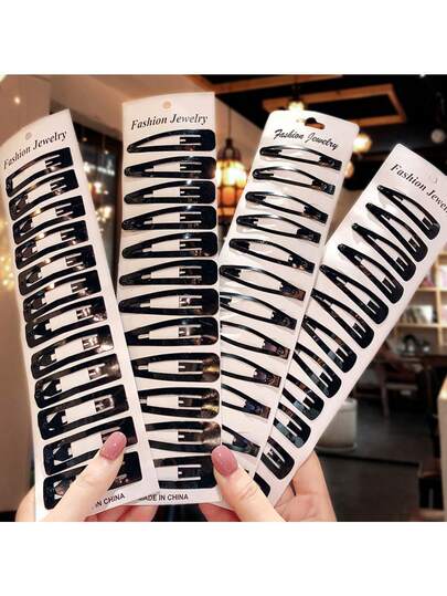 12pcs/Card Black Hair Clips For Women, Bangs & Side Bangs Hairpins, Wholesale Minimalist Fashion Hair Accessories, Claw Clips, Hair Claws, Hair Slide, Hair Barrettes, Bobby Pins