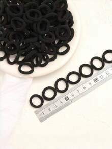 100/200/500条装黑色高弹力发圈，适合女性/女孩 | 无缝加厚发圈，保护头发，无痛马尾辫发圈 | 基础款发圈大包装，适合所有发质，发饰，发圈，头部配饰，健身运动跑步装备橡皮筋 - 黑色 - 查看 6