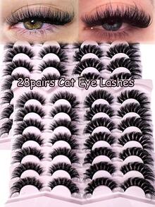 LYBCG 28pairs Cat Eyelashes Fluffy 3D Mink Eyelashes Natural Look False Lashes For Daily Halloween Party Wedding Lightweigh Reusable Makeup For Cosplay Manga Cat False Lashes - màu đen - Xem 6