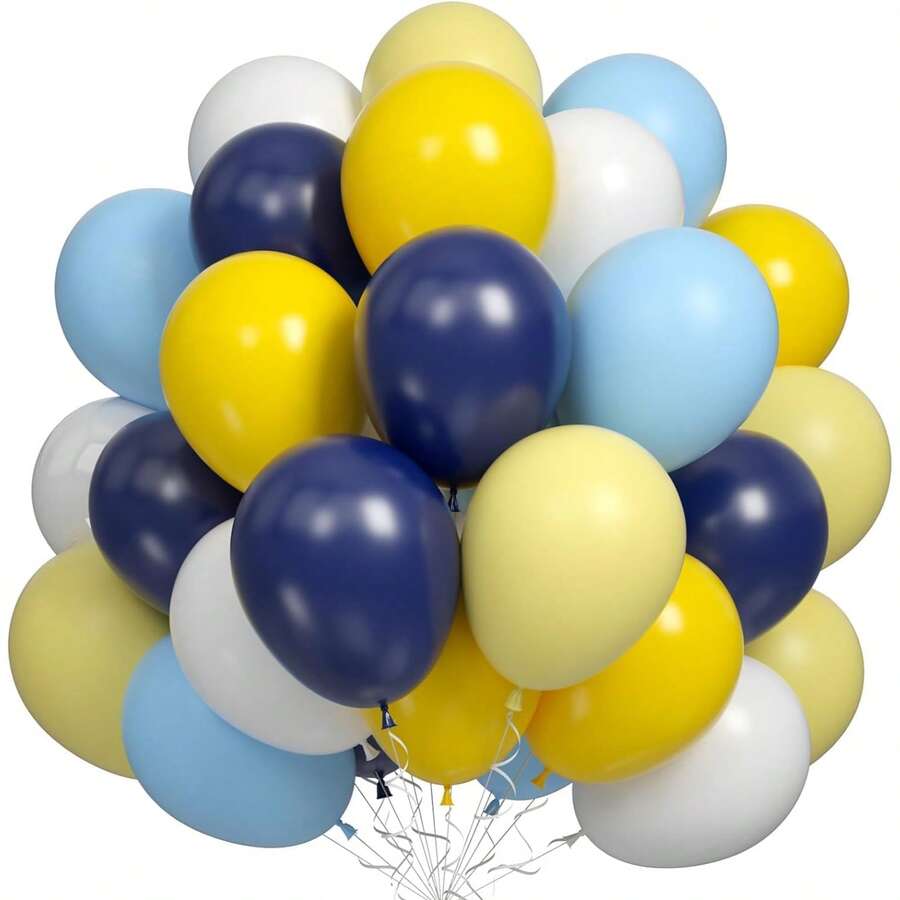 51/26pcs Balloon Set, Navy Blue Matte Yellow White Party Balloons, Pastel Blue Yellow White Latex Helium Balloons, Suitable For Boy's Birthday, Baby Shower, Graduation, Truck, Office Party Decoration - Multicolor - View 1