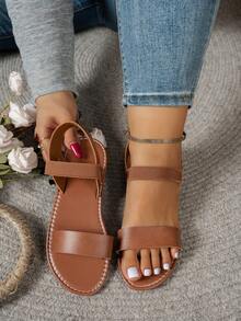 Sandal đế bằng quai ngang dệt cho nữ, kiểu dáng rộng rãi, thoải mái, nhẹ nhàng, thanh lịch, thích hợp cho tiệc tùng/ngoài trời/đi biển, phụ kiện cần thiết cho mùa hè. - màu nâu - Xem 2