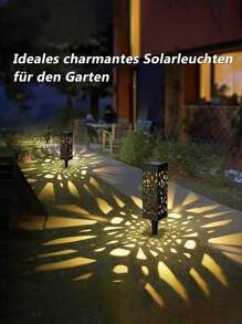 2/4/6/12pcs Outdoor Solar Rectangular Hollow Lawn Light, ABS Resin Material Garden Street Lamp Decoration, Night Light Waterproof Hollow Hollow Solar Ground Insertion Light (500mah), Landscape Projection Pattern Light, Lighting Decoration, Very Suitable For Road Lawns, Garden Courtyards, Driveway Path Lights - Warm Light