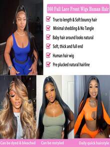 38 Inch Straight Hair 13x4/360 Lace Front Wigs Human Hair Glueless Wig Pre Plucked Hairline Transparent Lace Frontal Wigs Human Hair With Baby Hair For Women - SNatural - View 7