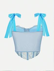 Women's Lace Up Corset Top Sleeveless Tie Strap Clubwear Bustier Crop Top - Blue - View 7
