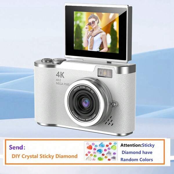 18X Appareil photo numérique à zoom optique, écran rotatif haute définition 2,4", appareil photo numérique compact créatif vidéo, usage étudiant, appareil photo CCD, autocollant cristal DIY gratuit