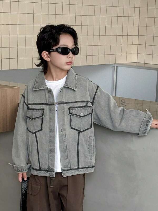 Jungen Loose Fit Denim Jacke, geeignet für Lässig, Schule, Outdoor Tragen, Herbst