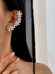 1 件几何水晶耳夹，经典欧洲法式时尚珠宝配饰 - 銀色 - 查看 7