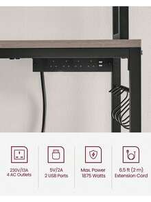 Kitchen Storage Rack With Power Outlet, Coffee Bar, Baker's Rack, With Metal Wire Panel, 14 Hooks, For Microwave, Steel Frame, 40 X 60 X 170 Cm, Greige And Ink Black - UK Plug(220-240V) - View 3