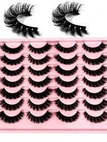 LYBCG 28pairs Cat Eye Eyelashes 3D Natural False Lashes D Curl Fluffy Soft Cross Manga Lashes Wispy Natural Eyelash Halloween Extension Makeup For Cosplay Manga Cat False Lashes - 黑色 - 查看 2