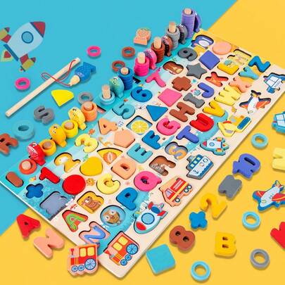 Đồ chơi Montessori bằng gỗ xếp hình số cho trẻ 3-5 tuổi, trò chơi phân loại hình dạng và đếm.