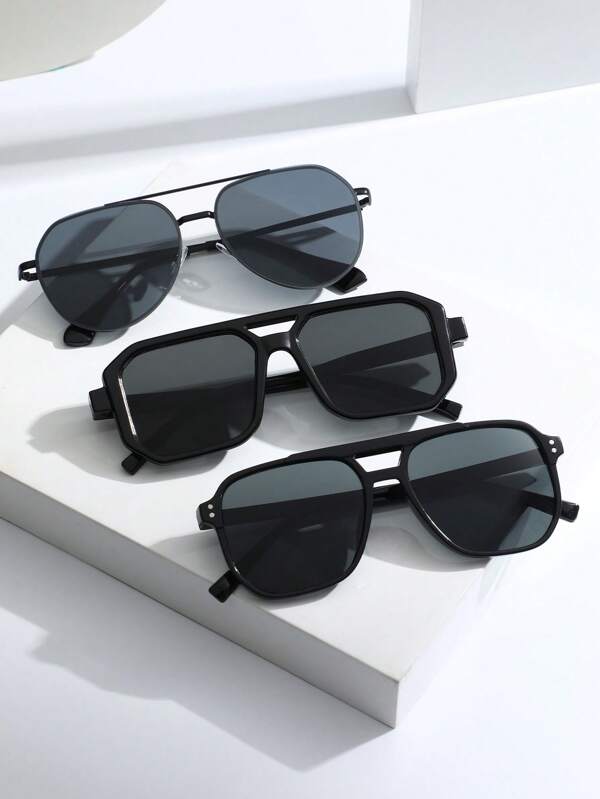 3pcs Men Black Plastic And Metal Square Geometric Combination Frame Shades Basics Street Style All-Match Fashion Eyeglasses For Driving,Golf,Camping,Street Snap,Business Casual,Outdoors Outfit Decoration