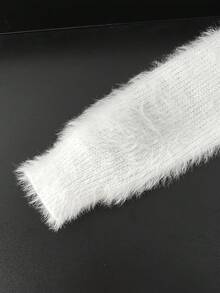 Oblique Button Faux Mink Fur Collar Women's Pullover Sweater, Autumn/Winter Sweater, Back To School Season, Christmas