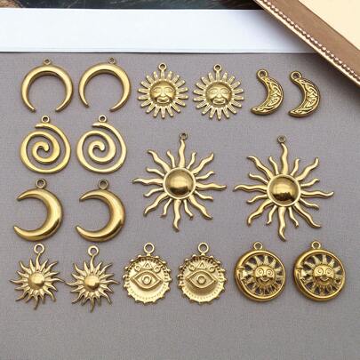 2pcs Fashion Gold Stainless Steel Celestial Sun Moon Charms Metal Sun Pendant For DIY Jewelry Earring Bracelet Necklace Craft Keychain Accessories
