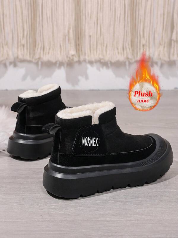 Botas de nieve para mujer con forro térmico grueso para invierno, con puntera redonda, suela gruesa, cierre de gancho y bucle, botas de tobillo con slip-on, botas de plataforma de longitud media de la pantorrilla, botas de invierno para exteriores antideslizantes y resistentes al desgaste, impermeables y cálidas, zapatos casuales para mujer talla grande, botas negras