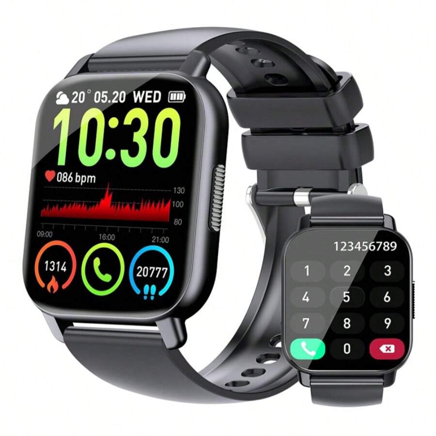 Ordtop Smartwatch para hombres y mujeres, rastreador de fitness de 1.96", reloj para correr (contestar/hacer llamadas), IP68 resistente al agua, podómetro, monitor de sueño/pasos/actividad/frecuencia cardíaca, 110+ modos deportivos, smartwatch para teléfonos Android e iOS - Negro - Ver 1