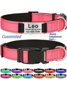 Customized Reflective Soft Padded Dog Collar With Engraved Sliding ID Tag, Suitable For Medium-Sized Dogs, Personalized Pet Collar With Name And Contact Information Engraved To Prevent Loss Ornamental,Engraved,Stainless Stylish,Fashion,Colorful,Vintage,Cute,Contracted,Cuties Custom,Unique,Customized,Personalized Pet For Anniversaries,For Birthdays