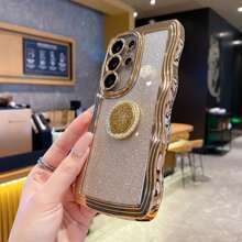 Luxury Electroplated Phone Case With Wave Pattern, Shockproof And Dustproof Design, Compatible With Apple 17 Pro Max, Galaxy S24 Ultra/S24 Plus/S24, S23 Ultra/S23 Plus/S23, S22 Ultra/S22 Plus/S22, S21 Ultra/S21 Plus/S21 FE, S20 Ultra/S20 Plus/S20 FE, OPPO A5x/C1 2 3 4 5 6 7 8 9, OPPO 9 8 7 6 5 4 3 2 1 Waterproof Anti-Fall Scratch Resistant - Gold - View 5