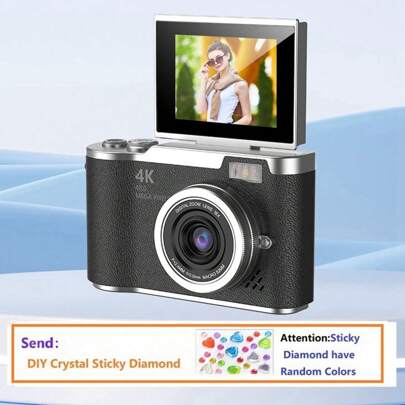 Digitale camera met 18x optische zoom, 2,4 inch draaibaar high-definition scherm, compacte digitale videocamera voor creatief gebruik, geschikt voor studenten, CCD-camera, inclusief gratis doe-het-zelf kristallen sticker.