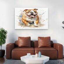 Framed Canvas Charming English Bulldog Watercolor Canvas Print, Playful Pet Wall Art, Bulldog Lover Home Decor, Vivid Canine Portrait, Doglover Mom GiftLiving Room Decor