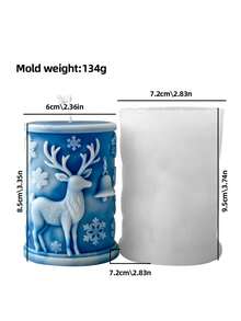 Stampo in silicone cilindrico 3D per candele natalizie (design piatto di renne e fiocchi di neve) - Per candele festive fai-da-te/artigianato in cera per aromaterapia, riutilizzabile e facile da smontare, ideale per decorazioni natalizie per la casa e regali fatti a mano - Stampo artigianale in silicone