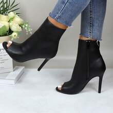 Womens Peep Toe Stiletto Booties Side Zipper High Heel Open Toe Ankle Boots CHARLIE-212 - 黑色 - 查看 1