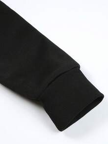 Sudadera con capucha forrada de felpa con gráfico de Herren-- Sol de invierno, ajuste regular, sudadera casual con impresión de letras en negrita, lavable aáquina - Negro - Ver 4