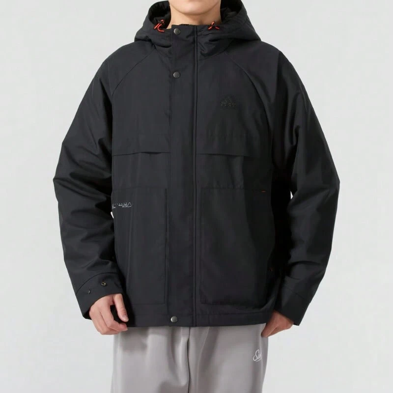 Adidas Men's Jacket, Sports Casual Thermal Lined Warm Windproof Hooded Jacket JI8680 - Black - View 1