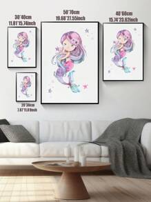 Decor pentru camera copiilor cu sirenă, decor pentru camera copiilor cu fete, imprimeuri cu sirene pentru camera fetelor, decor pentru camera copiilor cu mare, camera copiilor cu ocean, roz violet turcoaz, temă sirenă, decor modern pentru casă, pentru dormitor în living, fără ramă
