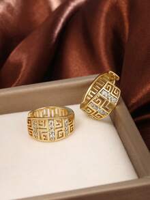 2 件时尚优雅的锆石金色几何空心环状耳环，适合派对、聚会和日常服装配饰