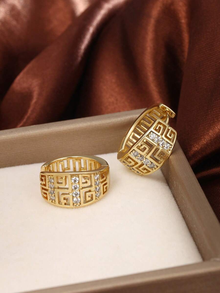 2 件时尚优雅的锆石金色几何空心环状耳环，适合派对、聚会和日常服装配饰