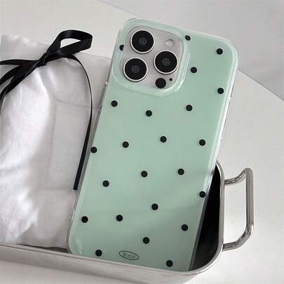 绿色时尚可爱波点亮面软壳手机壳，兼容 17 Air、16、15、14、13、12、11 Pro Max、16、15、14 Plus，简约创意防震后盖