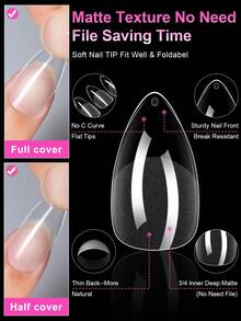 120/240/600片短杏仁指甲片软凝胶透明凝胶指甲片半哑光全覆盖指甲片亚克力预锉按压假指甲片用于指甲延长家庭DIY美甲按压指甲美甲用品
